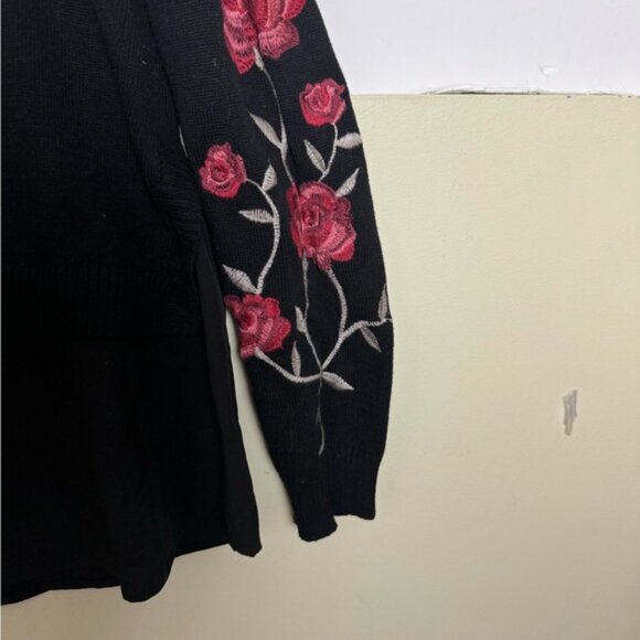 Style &Co Embroidered Flowers Mock Neck Sweater Shirt Layered Cotton Blend Top L - Picture 6 of 16